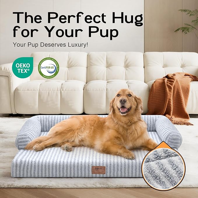 Large Dog Bed Waterproof Orthopedic Foam Dog Beds for Large Dogs Sofa Comfy Pet Bed with Washable Removable Cover & Non-Slip Bottom