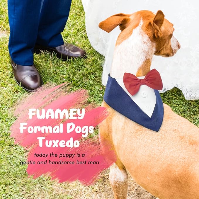 FUAMEY Dog Tuxedo for Medium Dogs,Dog Formal Suit Dogs Attire Pet Bow Tie Puppy Party Costumes Cat Tux Outfits Pets Bandana Cosplay Adjustable Bowties Wedding Birthday Valentines Blue M