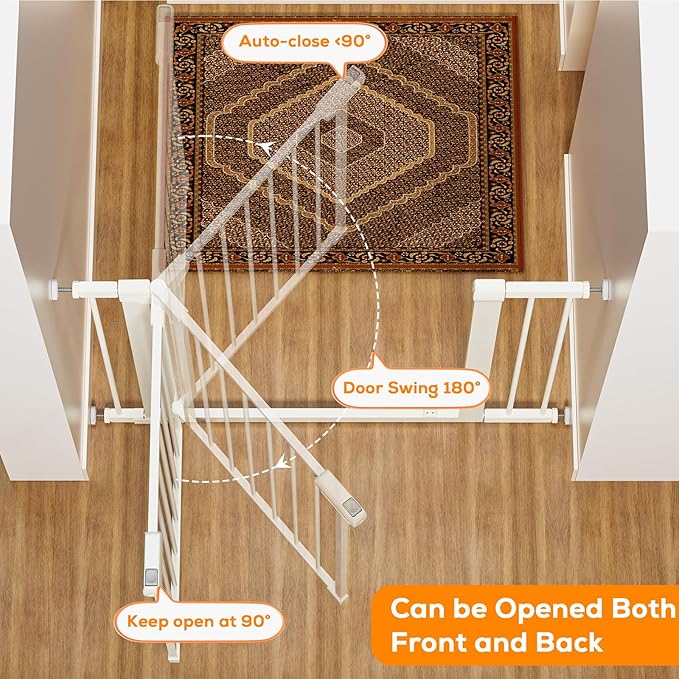 29.5-59.8" Magnetic Baby Gate for Stairs, Baby Safety Essentials, Auto Close Gate for Doorways, Easy Install Pressure Mounted Dog Gate Indoor, Pet Gates for Dogs, White