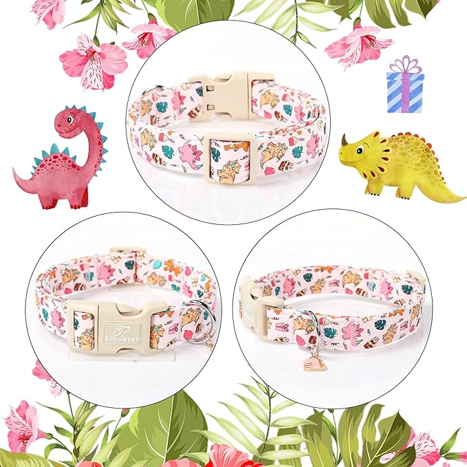 Cute Dinosaur Dog Collar, Adjustable Pink Dino Dog Collars for Puppy Small Dogs, Lightweight Quick-Release Buckle Birthday Collar for Boy&Girl Dogs XS