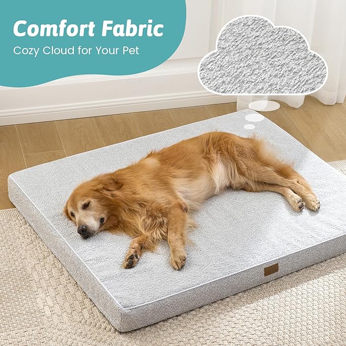Big Dog Bed for Giant Dogs, Rectangular XXL Orthopedic Dog Beds Extra Large, Foam Anti-Slip Bottom Pet Mat with Washable Removable Cover, Suitable for Pet Up to 150 lbs, 54x44x4 inch, Grey