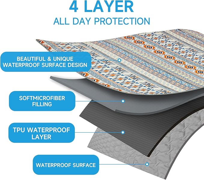Waterproof Dog Blanket, Bohemian Dog Bed Cover Pet Blanket, Reversible Sofa Couch Cover for Dogs Washable, Protect Furniture Bed Couch Sofa for Puppy Cat (Blue Medallion, 68×82 Inch)