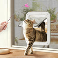 LIBBEPET Cat Door for Screen Door, Lockable Cat Screen Door for Cats & Small Dogs Up to 20 lbs, Magnetic Flap Opening 7 x 9 inches, Equipped with Interactive Cat Toy & Installation Tools, White
