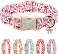 Girl Dog Collar for Medium Dogs - Cute Heart Bow Print Girly Dog Collars, Soft Adjustable Spring/Summer Holiday Female Dogs Collar with Quick-Release Buckle M