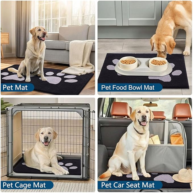 Buganda Dog Door Mat for Muddy Paws, Absorbent Dirt Trapper Washable Indoor Doormats, Non Slip Low-Profile Mud Mat for Dogs, Front Entrance Doormat for Inside Floor (47x24 Inches, Black and Grey)