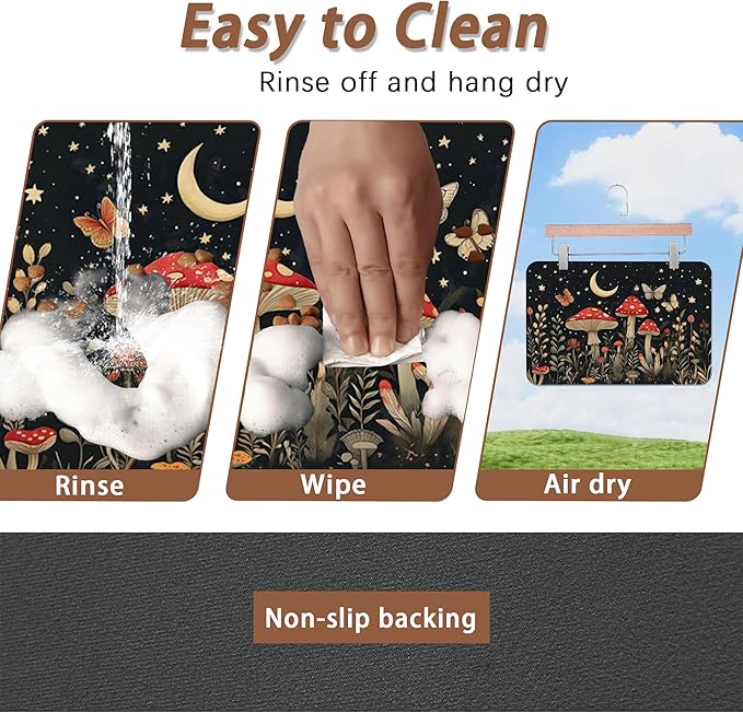 Red Mushrooms Pet Feeding Mat,Wildflower Plant Butterfly Absorbent Quick-Dry Cat Dog Food and Water Bowl Mats,Non-Slip Rubber Backing Mat,Cat Dog Accessories Supplies 16"x24"