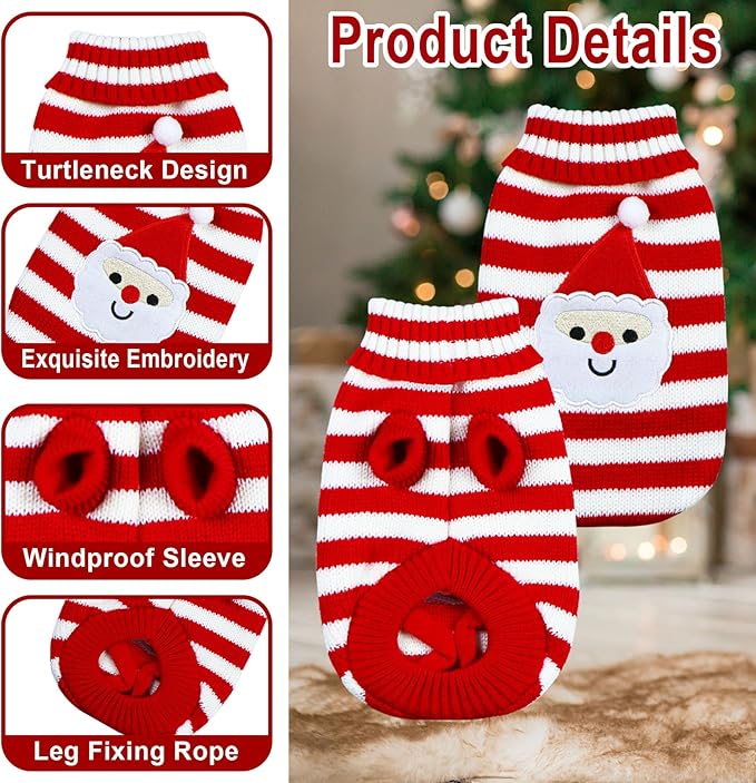 Cat Christmas Sweater Pet Winter Warm Coat Pajamas Christmas Santa Knitwear Cat Sweater for Cats Kitty Puppy (Santa, S)