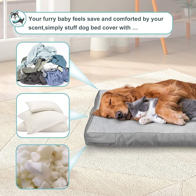 Explore Land Waterproof Dog Bed Cover Machine Washable Fluffy Dog Bed Replacement Cover, 36Lx27Wx4H inch, Gray