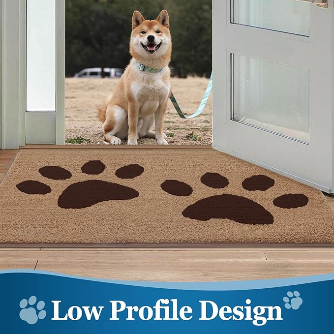 Buganda Dog Door Mat for Muddy Paws, Absorbent Dirt Trapper Washable Indoor Doormats, Non Slip Low-Profile Mud Mat for Dogs, Front Entrance Doormat for Inside Floor (40x32 Inches, Beige)