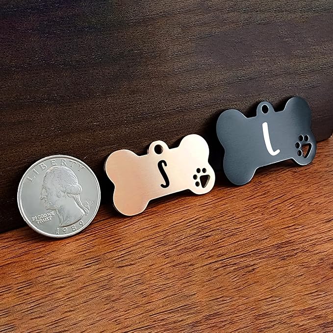 Ultra Joys Dog Tags Personalized for Pets - Hollow Paw Custom Pet ID Tag - Engraved Dog Tag for Small, Large Dogs - Large Bone in Black