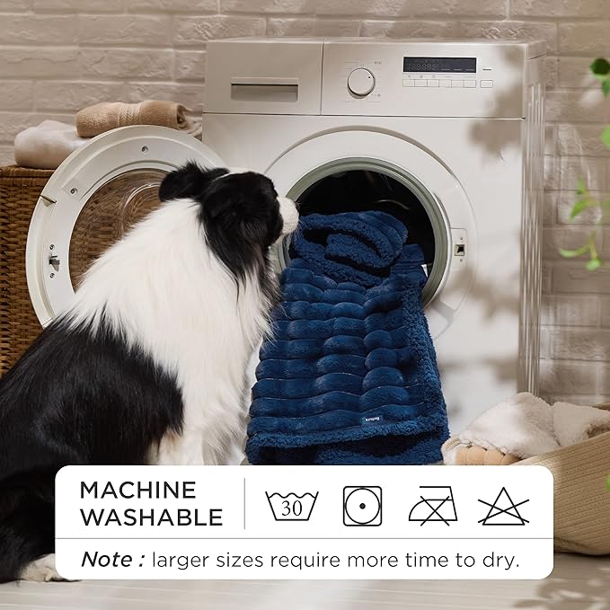 Bedsure ComfyFleece™ Waterproof Dog Blankets for Large Dogs - Soft Pet Cat Blanket Corduroy Fleece for Couch Protector Washable, Cozy Calming Reversible Furniture Protection,40"x50", Navy Blue