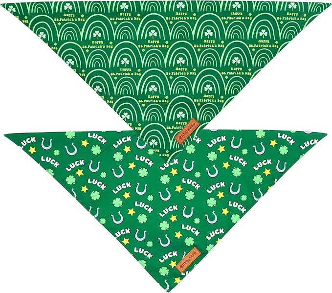 Realeaf St. Patrick's Day Dog Bandanas 2 Pack, Reversible Green Dog Scarf for Boy and Girl, Premium Durable Fabric, Holiday Bandana for Small and Medium Dogs Cats Pets (Small)