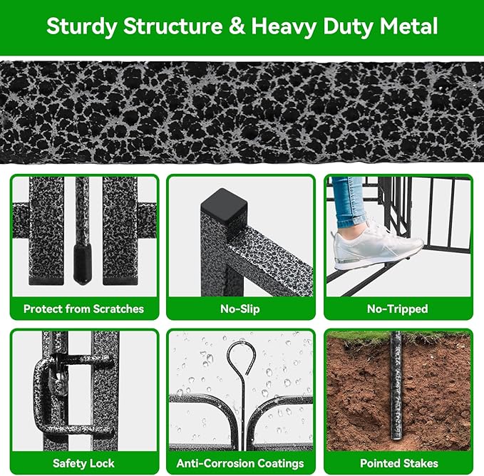 Dog Fence Outdoor 8 Piece Panels 32" Height, Square Steel Pipe with Reinforced Crossbars, Anti-Rust Heavy Duty Dog Playpen with Doors Portable for Yard RV Camping, Total 18FT, 25 Sq.ft, Snowy Black