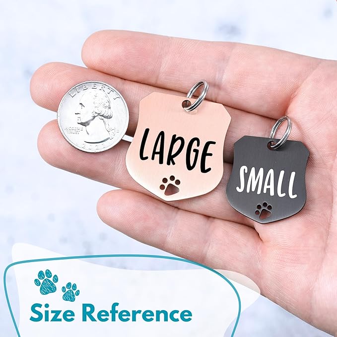 Ultra Joys Dog Tags Personalized for Pets - Hollow Paw Custom Pet ID Tag - Engraved Dog Tag for Small, Large Dogs - Large Badge in Rose