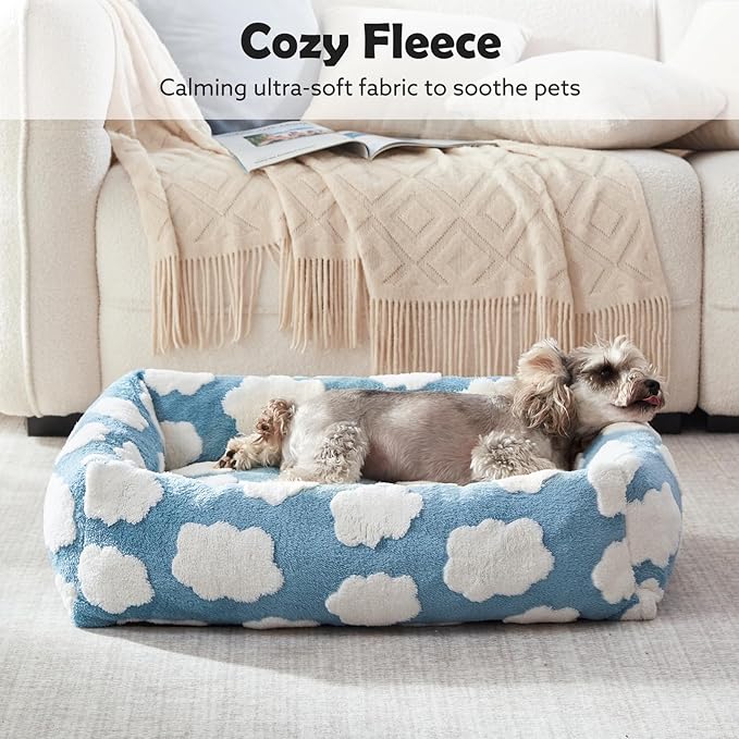 JOEJOY Small Dog Bed for Small Dogs, Rectangle Washable Orthopedic Dog Bed with Removable Zipper Cover, Cute Soft Calming Puppy Pet Bed with Jacquard Shaggy Plush & Non Skid Bottom
