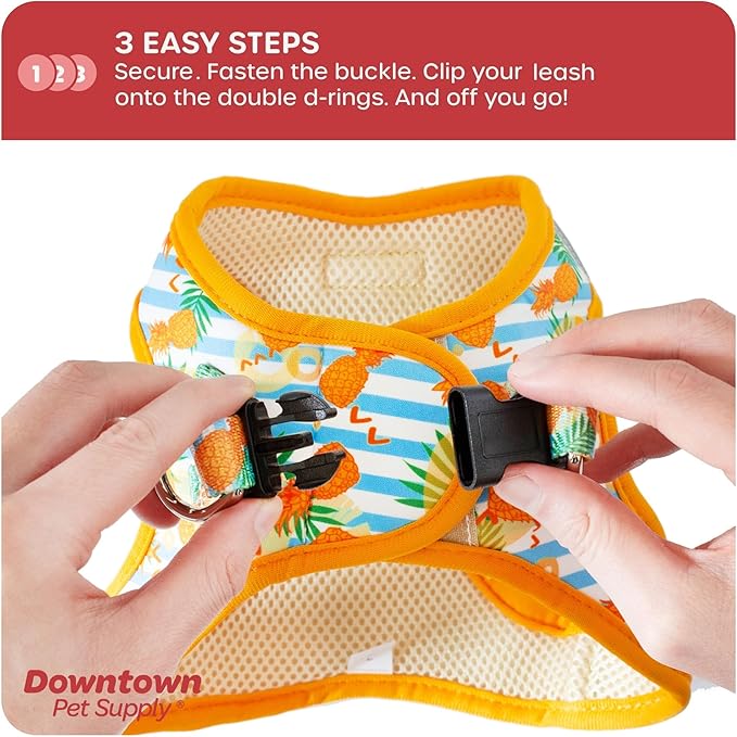 Downtown Pet Supply Step-in Dog Harness – No Pull, Adjustable Padded Mesh with Reflective Trim, Secure Buckle Strap – Comfortable & Breathable Small Dog Harness, Medium, Pineapple