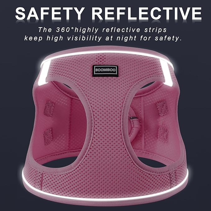 BOOMIBOO Dog Harness with Leash Set, No Pull Adjustable Reflective Step-in Puppy Pet Vest Harnesses for Small Medium Large Dogs and Cats,Pink XS