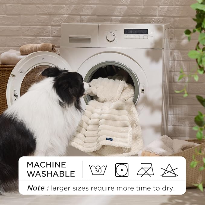 Bedsure ComfyFleece™ Waterproof Dog Blankets for Medium Dogs - Soft Puppy Cat Blanket Corduroy Fleece Washable, Cozy Calming Reversible Furniture Protection for Pet Kitten Doggy,30"x40", Cream