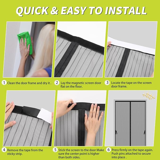 Magnetic Screen Door for 48 x 83 Inch French Door, Screen Itself Size: 50" x 84", Glass Sliding Door Heavy Duty Screen Door Mesh Curtain Keeps Bugs Out for Patio, Sliding Or Large Door
