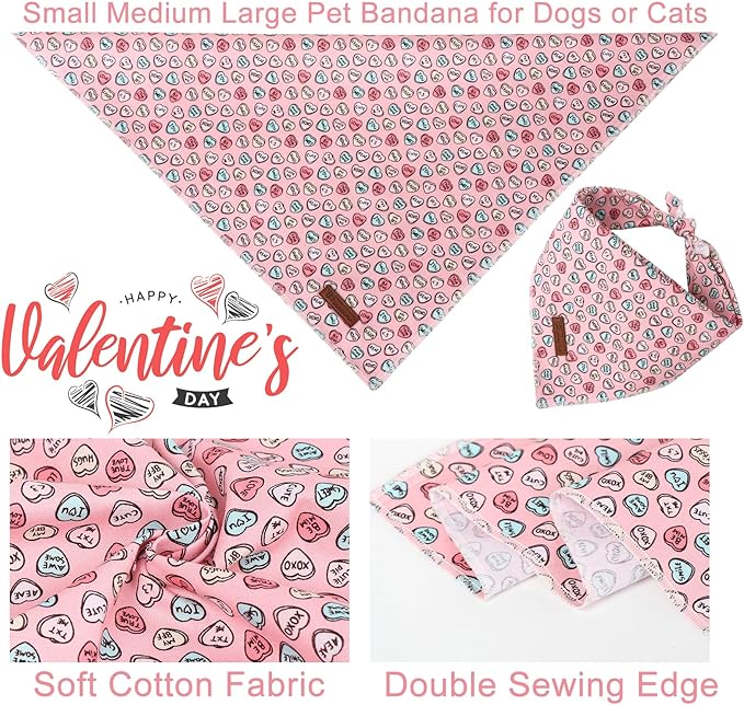 Valentine Dog Bandana, Pink Heart Triangle Bid Scarf for Small Medium Dog, Cotton Pet Kerchief for Girl Boy Dogs or Cats, Red Dog Bandana, Cute Adorable Puppy Bandana