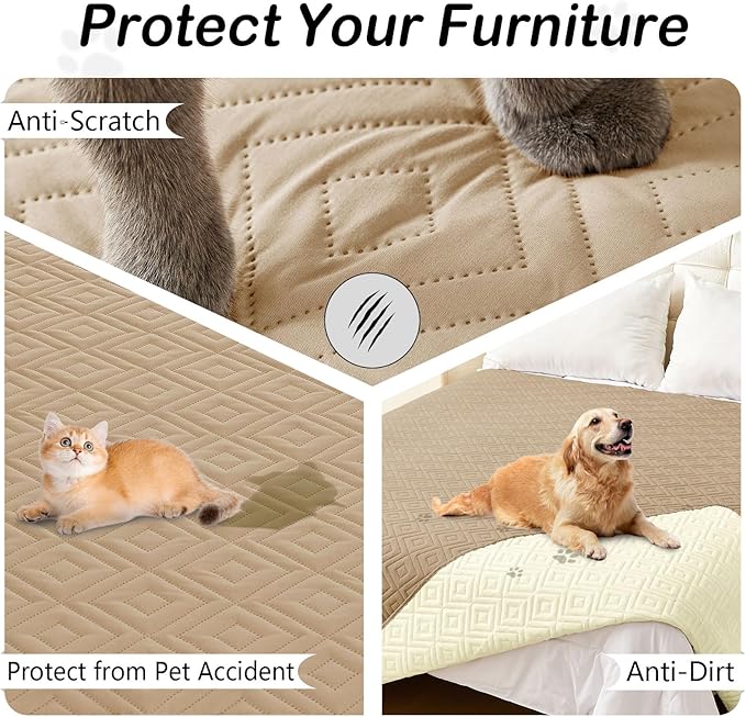 hyha Waterproof Dog Blanket, Soft Dog Bed Cover Pet Blankets, Waterproof Sofa Couch Cover for Dogs Washable, Reversible Pet Couch Covers for Sofa Furniture (82x120 Inch, Camel/Beige)