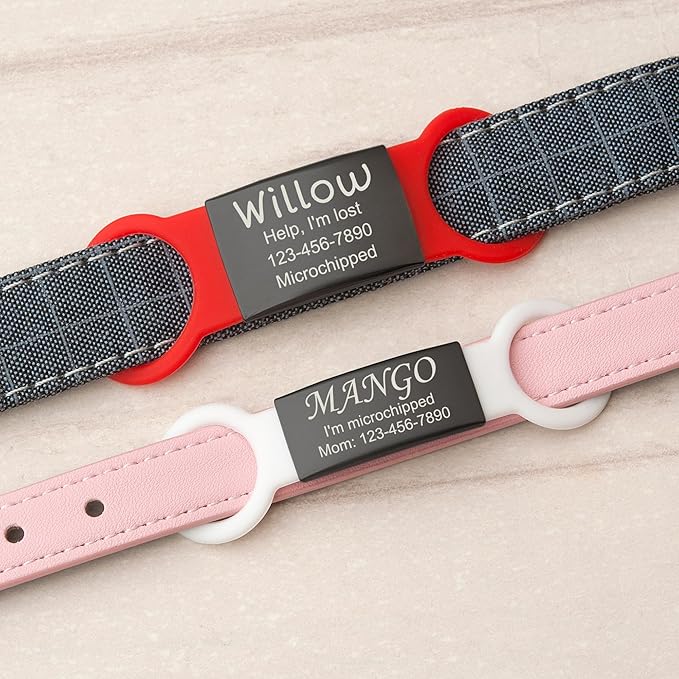 Anavia Slide On Silent Pet ID Tags, S/M/L/XL Personalized Black Stainless Steel Colored Silicone Cat Dog Name Tag, Customized Engraved Nameplate, Quiet Chew-Proof Pet Collar Tag (White, Large)