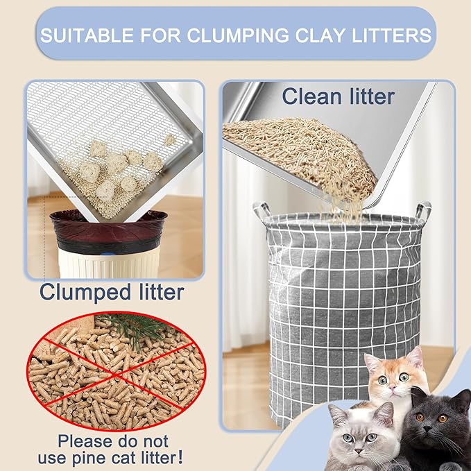 Teheao 2 Pack Stainless Steel Sifting Cat Litter Box for Clumping Litter, Kitty Large Metal Sifter Tray Pan with Cat Litter Bag, Low Dust, Odor Control, Easy Cleaning (15.7"*11.8"*5.9")