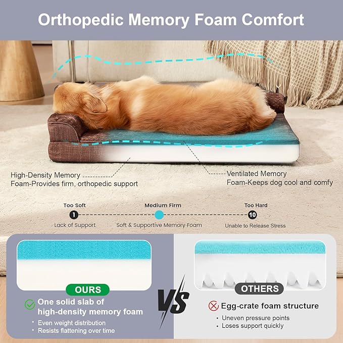 Orthopedic Dog Beds for Large Dogs, Memory Foam Dog Beds Large Sized Dogs, Washable Removable Cover, Nonskid Bottom, Waterproof, for Indoor, Outdoor, Crate ＆ Car Use, 41x27x6 Inches, Brown Grey