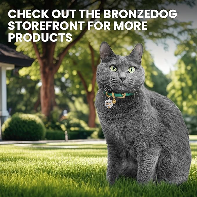 BRONZEDOG Leather Cat Collar with Removable Bells Non Breakaway Kitten QR Tag for Girl Boy (7" - 9" for Cats, Black & Gold) (Pack of 2)