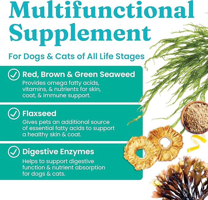 Solid Gold Cat & Dog Multivitamin Powder - Kelp Powder, Omega 3 & Vitamins for Dental, Digestive, Immune, Skin & Coat Health - Multi Vitamin for Dogs & Cats - Cat & Dog Food Additive Supplement - 5lb