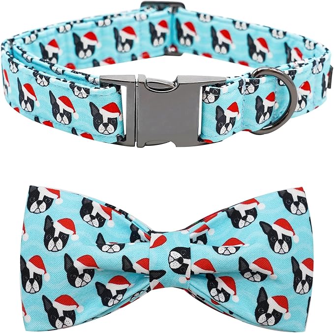 Dog Collar, Christmas Dog Collar Plaid Pet Collar Bow Holiday Bows Girl Boy Puppy Collar Adjustable Pet Collar for Large Dogs