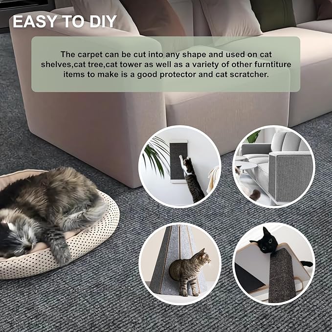 Cat Scratching Climbing Carpet Mat, Adhesive Trimmable Cat Scratcher Furniture Protector, Cat Post Covered Pad Replacement for DIY Cat Tree Shelf Steps Couch Corner Wall (Khaki, 39.3x15.8Inch)