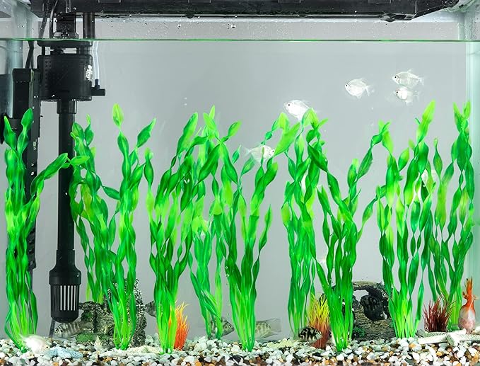 MyLifeUNIT Artificial Seaweed Water Plants for Aquarium, Plastic Fish Tank Plant Decorations 10 PCS (12 Inches Tall, Green)