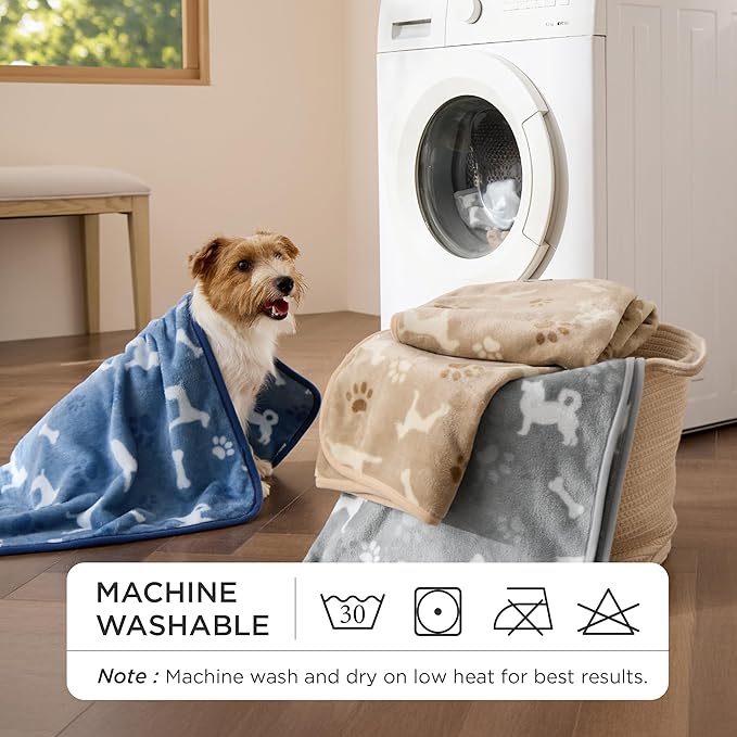Bedsure 1 Pack 3 Pet Blankets, Super Soft Fluffy Premium Fleece Flannel Portable Throw Dog Blankets for Small Dogs, Printed Cat Puppy Blanket Grey/Brown/Blue Medium(30x40 inch)