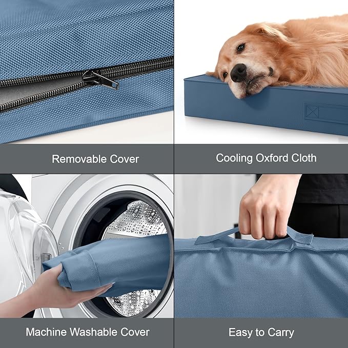 Outdoor Dog Bed for Medium Dogs, Waterproof Dog Crate Mat Orthopedic Egg Crate Foam Pet Bed with Washable Removable Oxford Cover, Blue