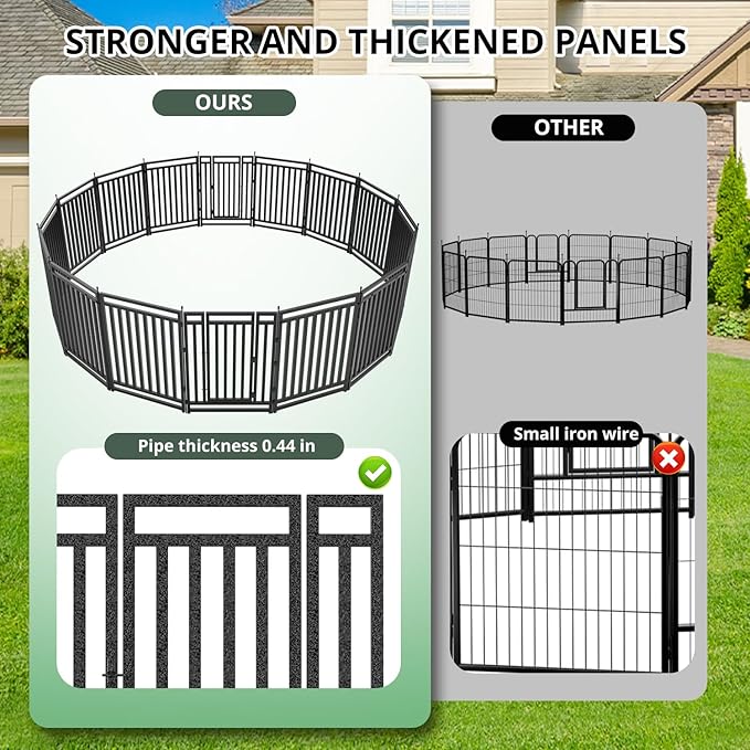 Dog Fence for Yard Outdoor Indoor Dog Playpen 40" Height 8 Panels Metal Dog Pen Puppy Playpen Portable Dog Kennel Crate for RV Camping(Black-Silver)