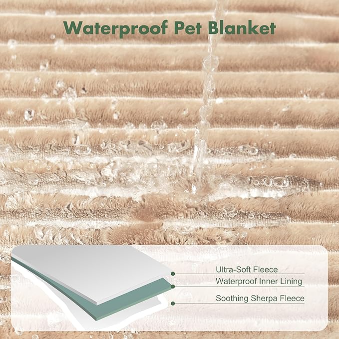 Waterproof Puppy Blankets for Small Dogs - Cozy Fleece Calming Cat Blanket for Couch Furniture Protector, Washable Dog Blankets for Indoors & Outdoors, Linen, 25"x35"
