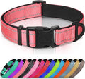 Joytale Reflective Dog Collar, Soft Neoprene Padded, Metal D-Ring, Nylon Pet Collar Adjustable for Medium Dogs, Neon Pink, M