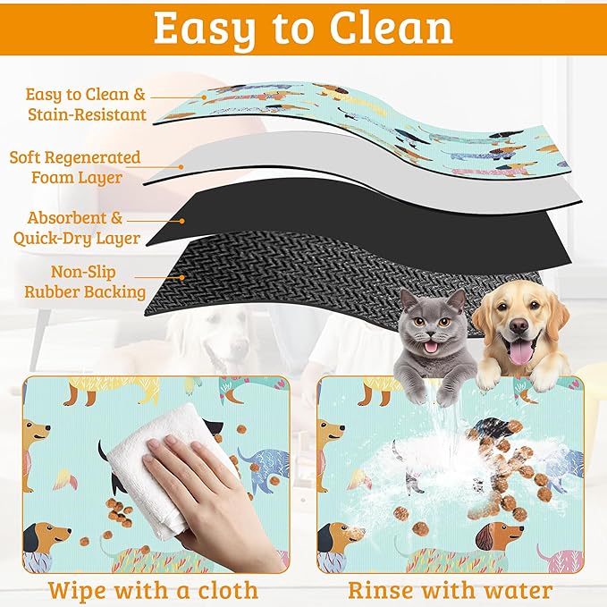 Dachshund Dog Cat Food Mat,Absorbent Waterproof Placemat for Food and Water Non Slip Rubber Backing Durable Feeding Pad for Clean Floors 16" x 24"