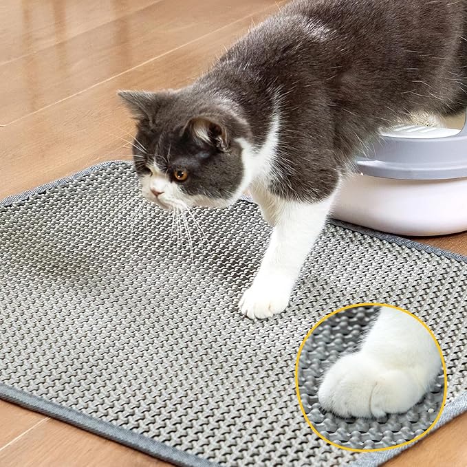 Cat Litter Mat, Upgrade Super Waterproof Back Layer Litter Box Mat, Non Slip, Durable, Soft on Paws Kitty Trapping Matt (24"x18", Gray)