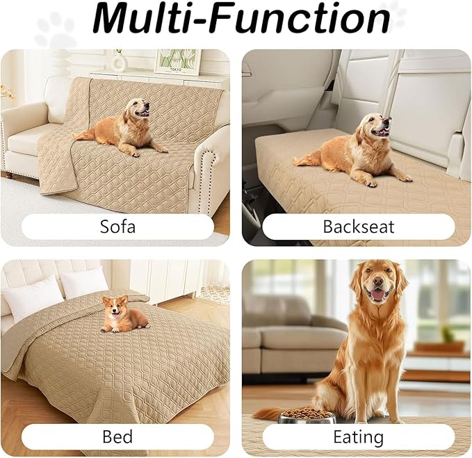 hyha Waterproof Dog Bed Blanket, Soft Pet Blankets, Waterproof Couch Cover for Dogs, Reversible Sofa Covers Washable for Furniture (40x70 Inch, Camel/Beige)