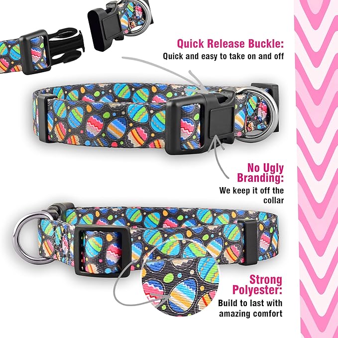 Native Pup Easter Dog Collar, Cute Spring Gift for Puppies, Pink Pastel, Eggs, Chicks, Bunny Adjustable for Small, Medium, Large Breeds (Eggs, Small)