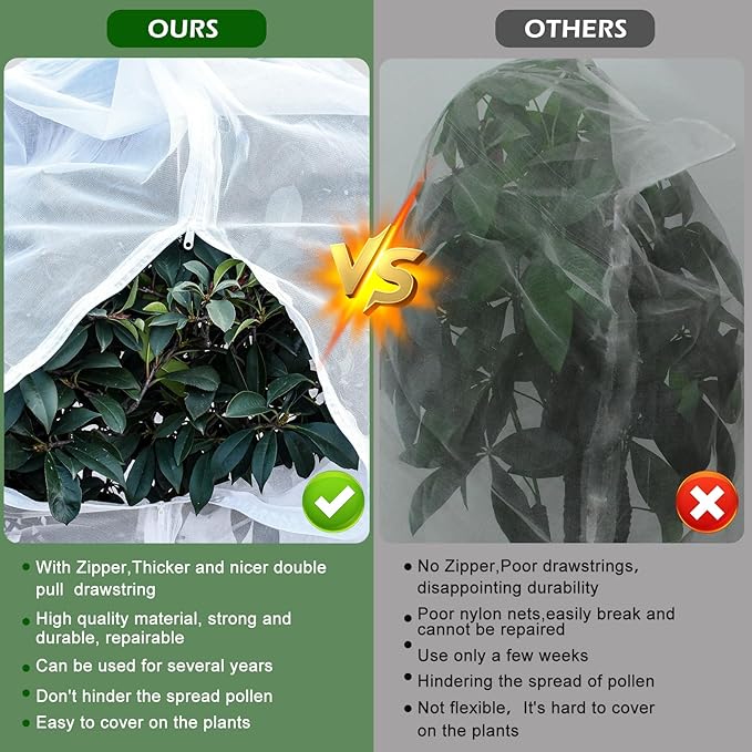 8 x 8ft Large Fruits Tree Netting, Garden Mesh Insect Tree Cover with Zipper Drawstring Bird Barrier Net Plant Bags Blueberry Bushes Protection Plant Cover for Prevent Animals Deer Squirrel Bug
