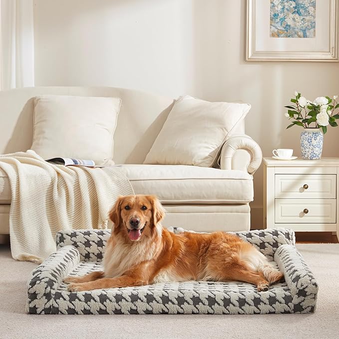 FURTIME Orthopedic Dog Beds Large Sized Dog, XL Washable Memory Foam Pet Couch Bed with Removable Washable Cover, Non-Slip Bottom with Bolster Sides, Grey
