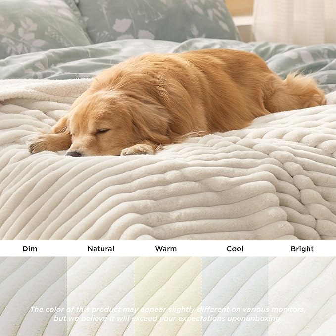 Bedsure ComfyFleece™ Waterproof Dog Blankets for Large Dogs - Soft Pet Cat Blanket Corduroy Fleece for Couch Protector Washable, Cozy Calming Reversible Furniture Protection,40"x50", Cream