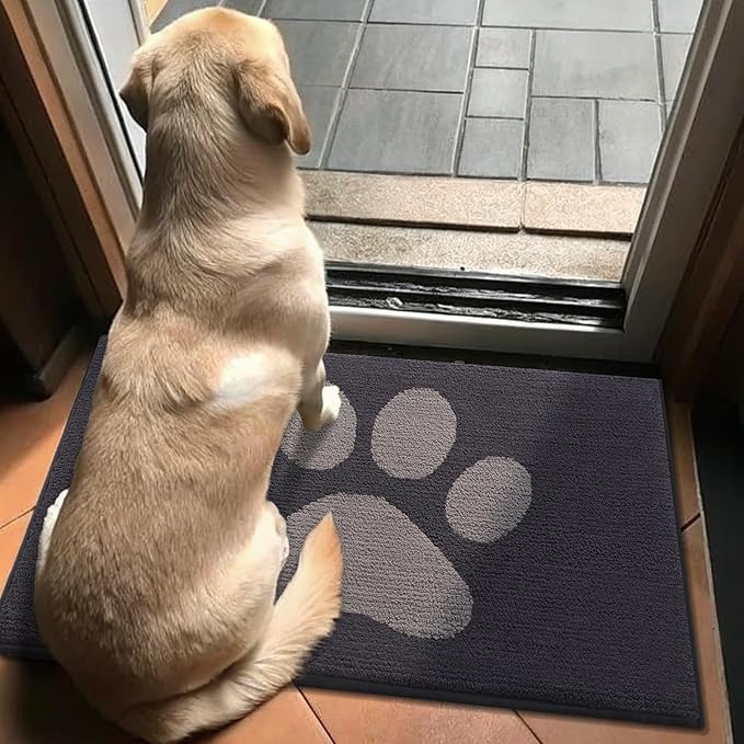 Buganda Dog Door Mat for Muddy Paws, Absorbent Dirt Trapper Non Slip Indoor Doormats, Washable Low-Profile Mat for Mud Dogs, Entryway Carpet for Inside Floor (48x30 Inches, Dark Grey)
