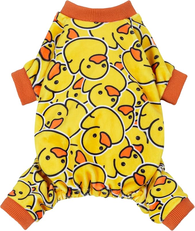 Fitwarm Funny Duck Dog Pajamas, Dog Winter Clothes for Small Dogs Girl, Lightweight Velvet Pet Jumpsuit, Cat Onesie, Yellow, Medium