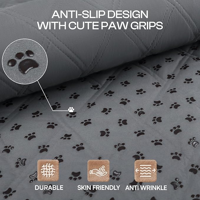 Luciphia 100% Waterproof Couch Cover Blanket for Dogs Anti-Slip Pet Couch Protector Sofa Mat Puppy Cat Blanket with Non-Slip Bottom, Grey, 30x53 Inch