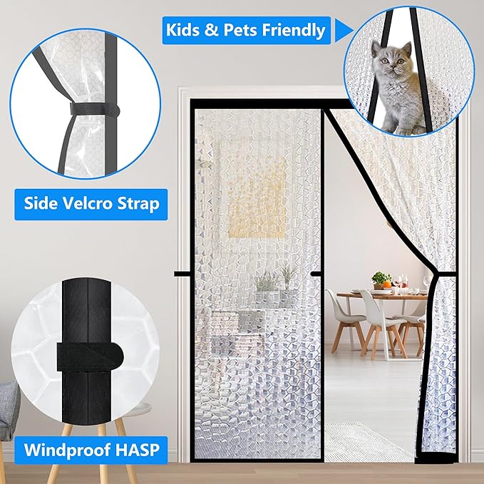 RELIANCER Magnetic Thermal Insulated Door Curtain,Waterproof EVA Door Cover,Fit Doors Size Up to 72"x82",Temperature Protection Insulated Doorway Curtain Partition,Patio Self-Closing Doors Net Screen