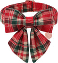 Christmas Plaid Dog Collar with Bow Tie– Adjustable Red & Green Checkered Dog Collar for Small Medium Large Dogs, Soft Xmas Plaid Puppy Collars with Quick Release Buckle S